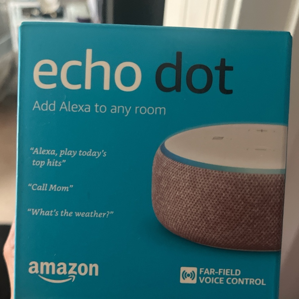 Amazon Echo Dot in Blue and Brown